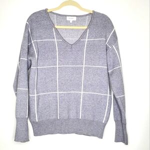 Bohme V-Neck Long Sleeve Sweater Size M Gray White Soft Chunky Knit Pullover